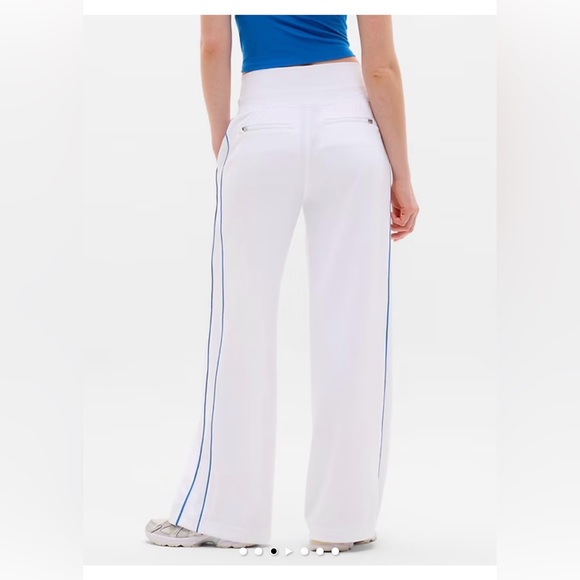 NWT Athleta Venice High Rise Track Stripe Wide Leg Pant Off White Blue Med Tall - Picture 2 of 8